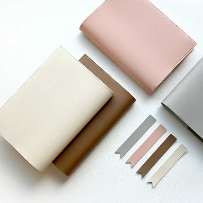 Couvre-livres en cuir PU unis, crème, rose et taupe, avec leurs marque-pages assortis